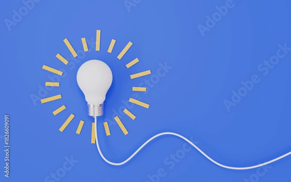 Fototapeta White lightbulb with yellow rays, representing creativity, inspiration and bright ideas