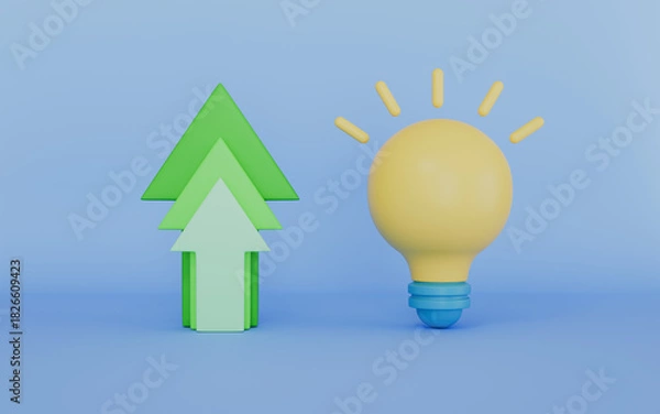 Obraz Light bulb with up arrows, Creative innovation and strategy analysis 3d illustration