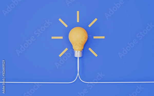 Fototapeta White lightbulb with yellow rays, representing creativity, inspiration and bright ideas