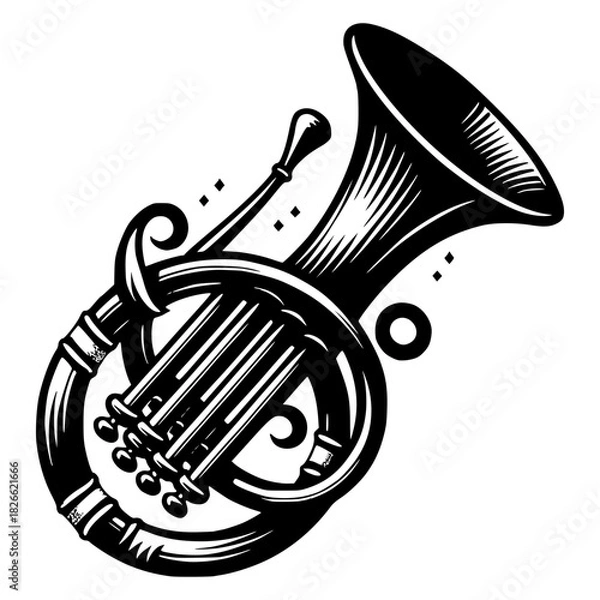Fototapeta hunting horn, designed for musical applications vector image illustration