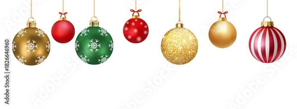 Fototapeta PNG image of  Ornaments hanging in a row with different colors and designs for christmas decorations holiday season