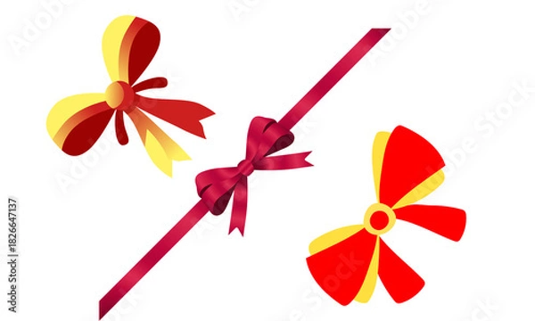 Fototapeta PNG image of  A graphic image showing two colorful bows and a ribbon on a plain black background illustration