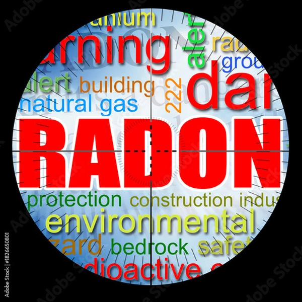 Fototapeta Searching radon gas in our homes - concept illustration with viewfinder on foreground