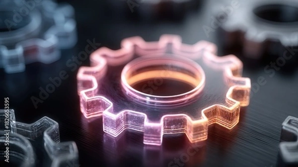 Obraz Neon gear icon representing settings, tools, and system configuration visuals for digital tech presentations and UI-focused business graphics