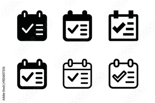 Fototapeta Learning Goals Logos. Learning goals reflection sheet. Icon set. Set Logo of reflection sheet: calendar with marked goals. harmonious logo variations of the
