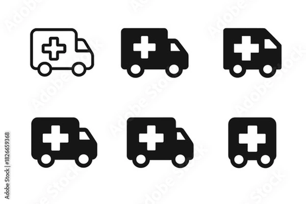 Fototapeta Mobile Medical Icons. Mobile medical unit. Icon set. Set Logo of mobile medical unit: first aid cross. harmonious logo variations of the same emblematic