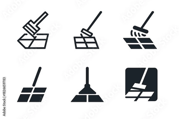 Fototapeta Mop Logo Variations. Mopping. Icon set. Set Logo of tiled floor with mop. harmonious logo variations of the same emblematic concept (Abstract geometric,