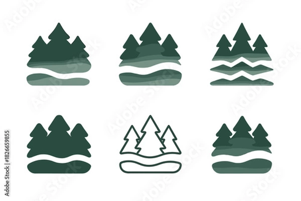 Fototapeta Morning Fog Icons. Morning Fog. Icon set. Set Logo of morning fog: blurred forest outline. harmonious logo variations of the same emblematic concept, each with