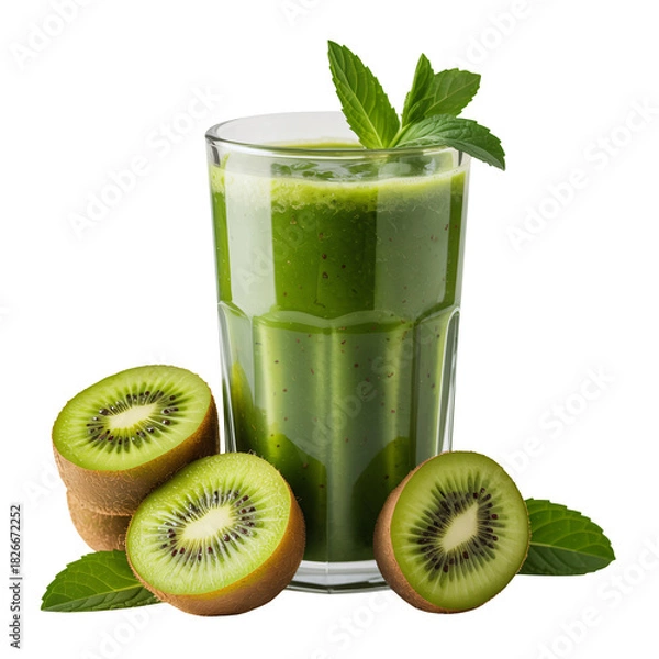 Obraz Refreshing kiwi smoothie with mint garnish, a vibrant drink for health and wellness promotions, perfect for detox campaigns and healthy lifestyle blogs