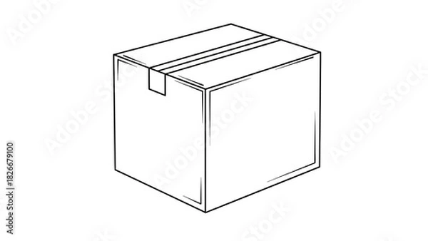Fototapeta Monochrome line art icon of a sealed cardboard shipping box, a simple vector for delivery and logistics