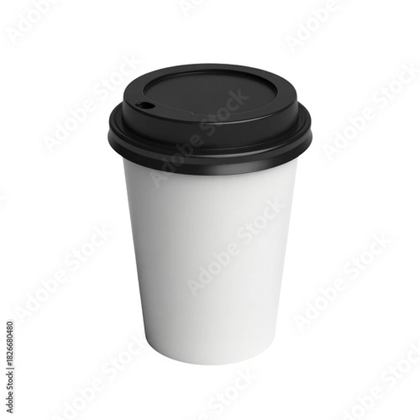 Fototapeta Coffee to go in a white paper cup with a black lid, perfect for branding mockups or showcasing your cafe's beverage offerings, ideal for social media