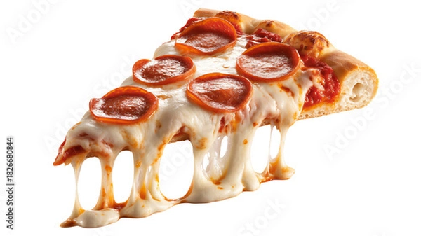Obraz Mouthwatering pepperoni pizza slice with delicious, dripping cheese ready to be enjoyed, perfect for restaurant menus, food blogs, or advertising campaigns