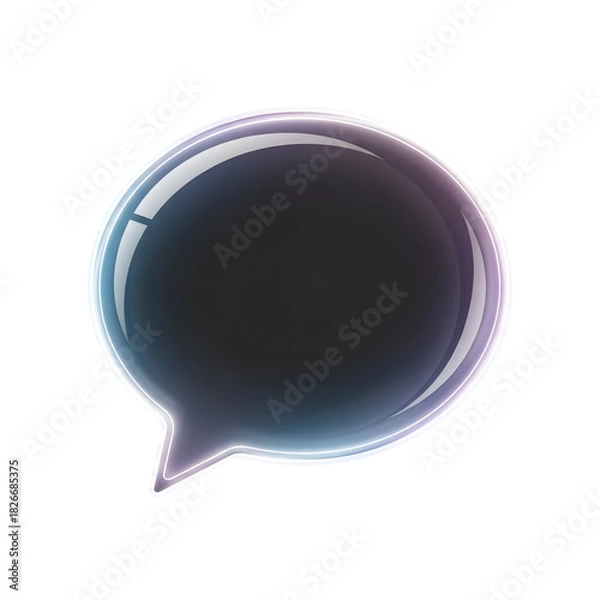 Obraz Dark speech bubble with vibrant glowing neon outline, representing communication, chat, or message concepts, isolated on transparent background