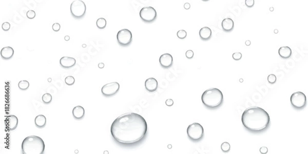 Fototapeta Clear water droplets on white surface, fresh liquid condensation pattern.