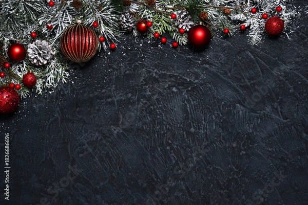 Obraz Christmas frame with red baubles