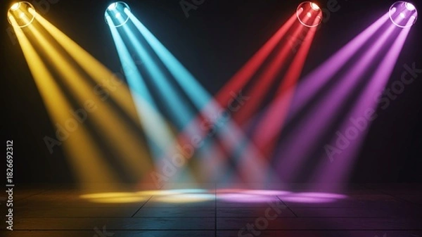 Obraz Vibrant Stage Spotlights in Dynamic Colors for Live Performance Setting