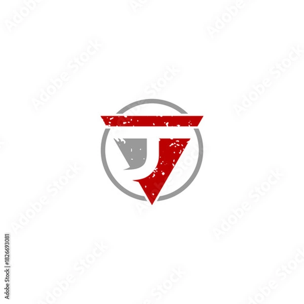 Fototapeta T and J Initial Letter Logo in Circular Triangle Design