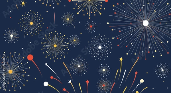 Obraz Festive fireworks display on a deep blue background symbolizing celebration and joy with vibrant