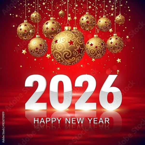 Obraz 2026 Happy New Year Festive Background with Golden Baubles