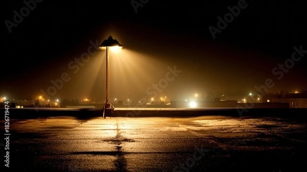 Obraz Isolated Street Lamp Illuminating Empty Night Parking Lot