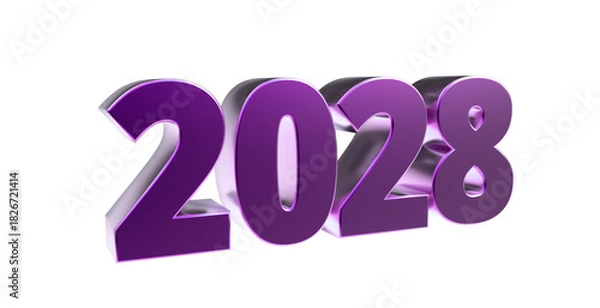 Fototapeta 2028 - moderne plakative violett 3D Jahreszahl mit metallisch schimmerndem Farbverlauf, Neujahr, zukünftige Trends, Technologie, Business, Saison, Jubiläum, Innovation, Geschäftspräsentation, pink
