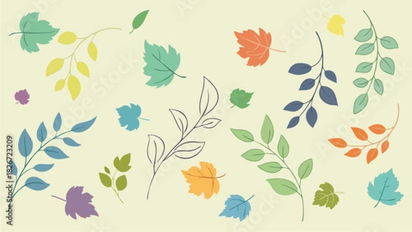 Obraz Botanical Vector Elements Colorful Leaves and Branches for Spring Design Projects