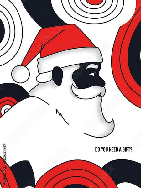 Obraz christmas poster with santa profile and see the magic text, festive holiday card with red tree illustration
