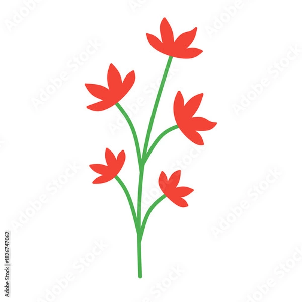Obraz Simple red flowers on green stems