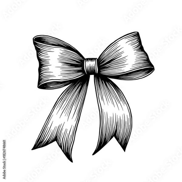 Obraz Classic decorative bow with tied ribbon and loop ends in holiday style. Concept of festive wrapping and Christmas decoration - elegance - celebration