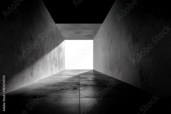 Fototapeta Dark tunnel with textured walls and light at the end, symbol of breakthrough, clarity and future direction