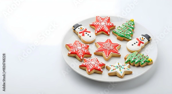Fototapeta christmas cookies on a plate isolated on white background