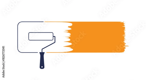 Fototapeta A graphic illustration of a paint roller applying an orange paint stroke, symbolizing renovation, home improvement, or creative work.
