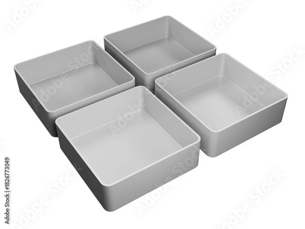 Obraz Empty Four-Compartment Modular Storage Organizer Box, Minimalist Square Tray Container Isolated on Transparent Background 3d Rendering