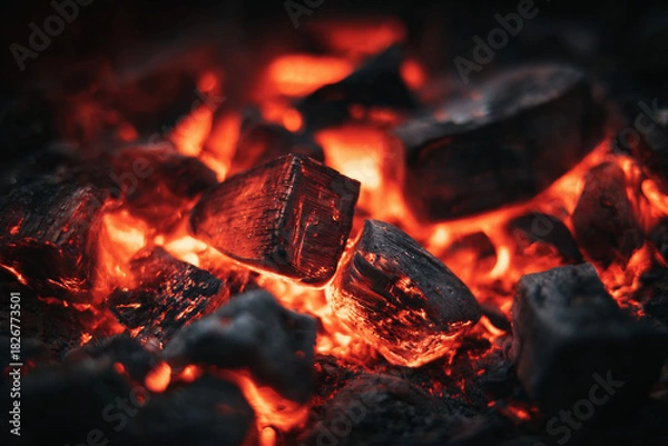 Obraz 燃える赤い炭と炎