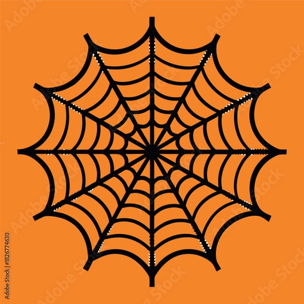 Obraz A clean spider web illustration on an orange background, with thick black lines and a symmetrical geometric pattern
