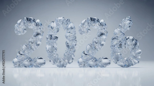 Fototapeta 2026 clear crystal numbers on reflective background