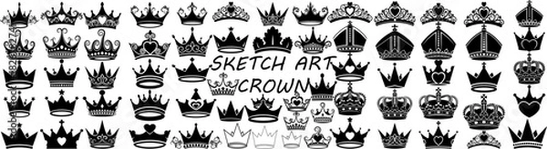 Fototapeta Collection of cartoon reindeer faces and antlers with various accessories on a white background