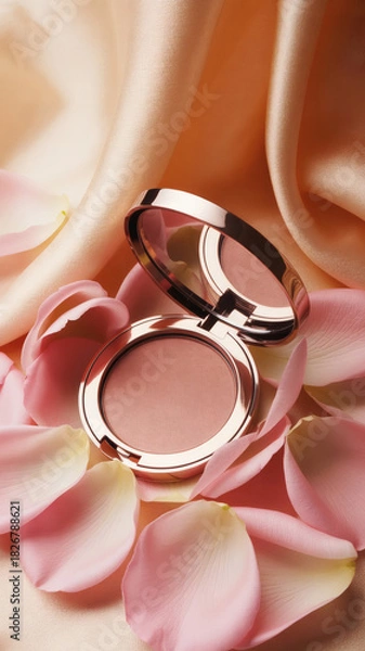 Fototapeta Close-up of blush highlighting its texture and color, a makeup accessory designed to enhance facial features with a fashionable, elegant presentation.