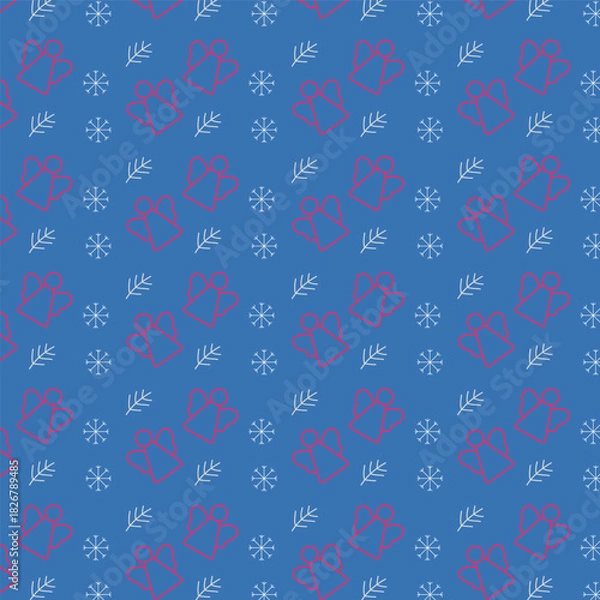 Obraz Christmas gift pattern, snowflake, angel, pine branch, spruce branch, festive wrapping presents background, winter holiday decoration design