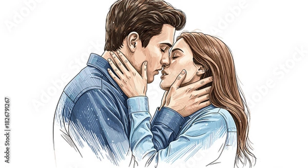 Fototapeta Couple kissing tenderly while embracing each other in soft focus  