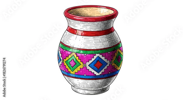 Fototapeta Colorful decorative ceramic vase with traditional patterns  