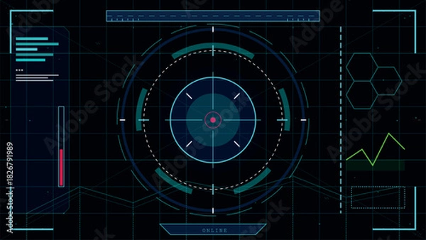 Obraz Futuristic heads-up display interface with target scope and data visualization elements