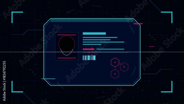 Obraz Futuristic digital identity card interface with holographic data fields and grid background