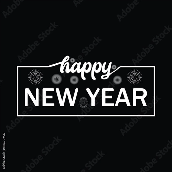 Obraz Happy new year text with snowflakes on a black background