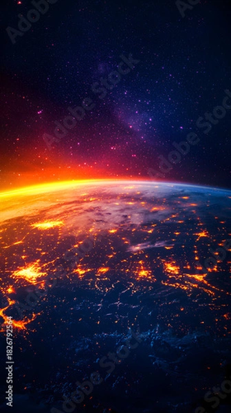 Fototapeta futuristic economic data visualization A stunning view of Earth from space. real-time finance and global metrics concept digital economy holographic interface