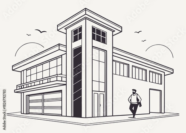 Fototapeta Modern home exterior with clean lines, architectural design showcases minimalist style, perfect for real estate, home improvement, or construction projects