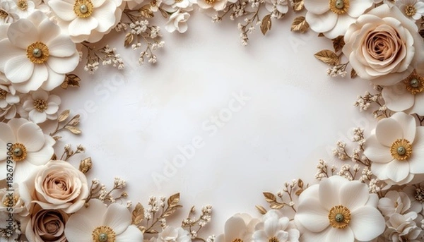 Obraz Elegant floral frame design for special occasions studio setting high-quality image soft color palette close-up view decorative concept for invitations and cards