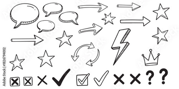 Obraz Doodle sketch hand drawn elements set Vector