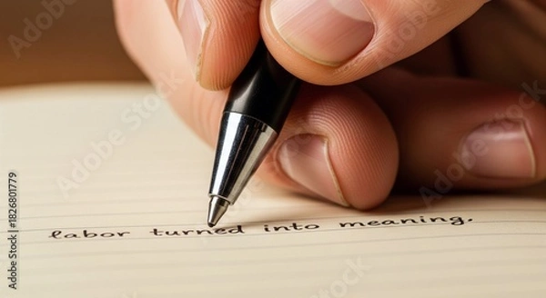 Obraz Hand writing with pen on paper close up, writing concept