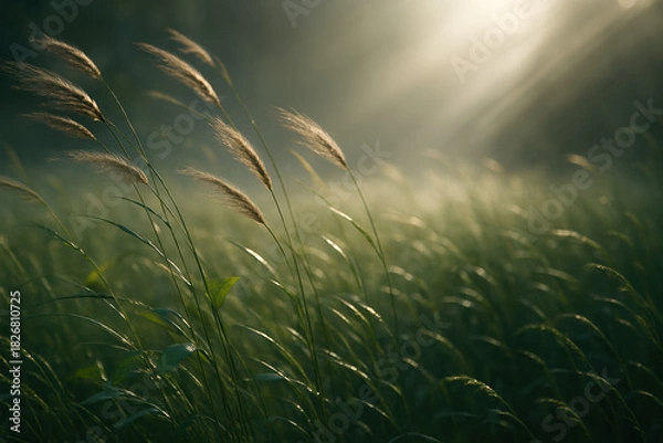 Obraz Sunlight streams through tall grass in a field, creating a serene, natural scene